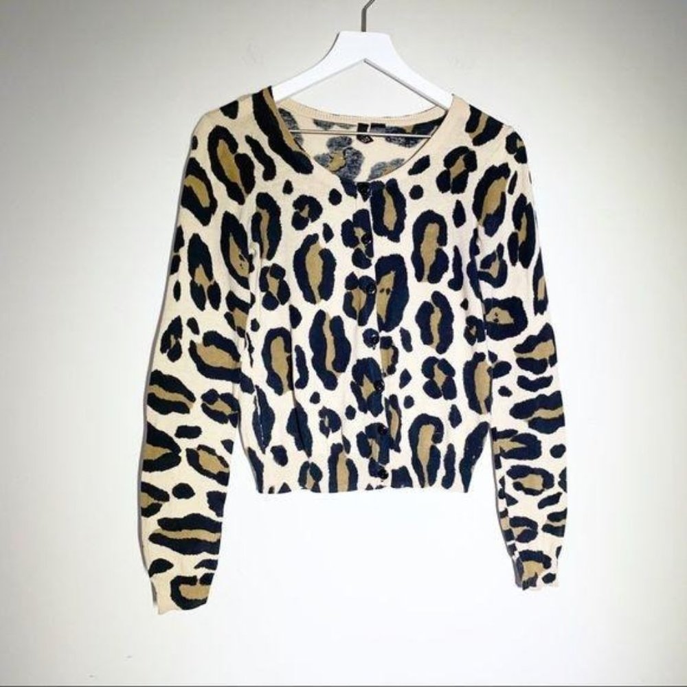 H&M Divided Grungy Destroyed Chunky Leopard Print Knit Cardigan - Size 8…